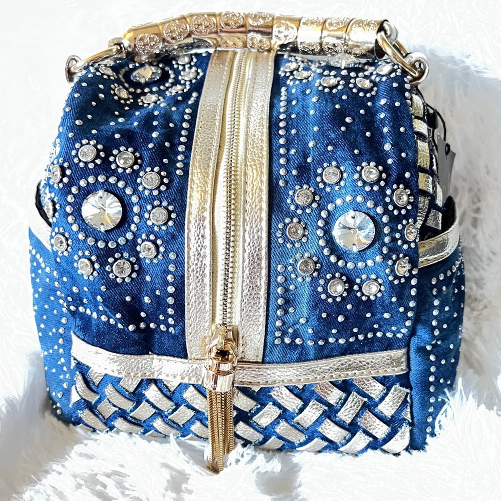 Denim gold and silver rhinestone bag.